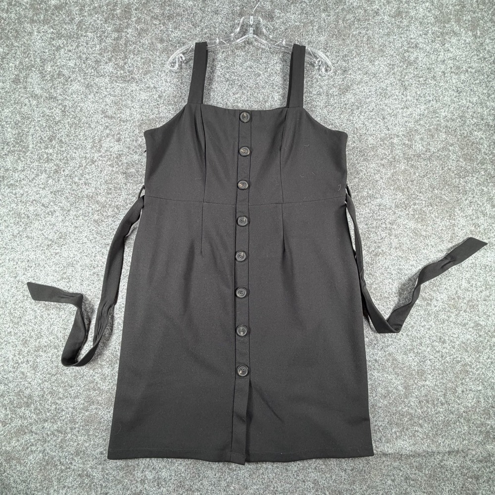 Allegra K Pinafore Dress Womens 2X Black Stretch Belted Sleeveless Square Neck